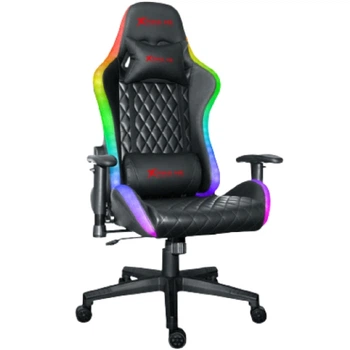 Эргономичное игровое кресло с RGB подсветкой и регулировкой высоты, кожа, черно-красное