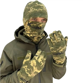 Зимовий комплект флісовий (шапка, бафф, рукавички), щільність 250-280 г/м², піксель, розмір 58-61