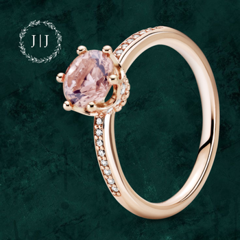 Серебряное кольцо с короной и розовым камнем Pandora (Пандора) 188289C01 с покрытием 14к золотом 15