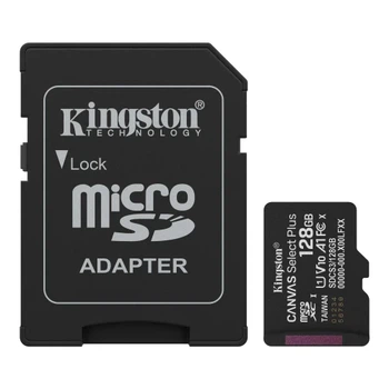 Карта пам'яті microSDXC, 128Gb, Kingston Canvas Select Plus, Class10 UHS-I U1 V10 А1, SD адаптер, до 150 МБ/с (SDCS3/128GB)
