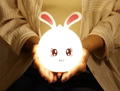 Дитячий силіконовий нічник 16х12 см 3DTOYSLAMP Кролик 16 кольорів живлення через акумулятор або мережу білий з рожевим