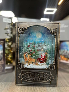 Новогодний музыкальный ночник-светильник Санта Клаус 13.2 см x 19.1 см XMAS WDL 24023B с USB-кабелем декоративный в форме книжки