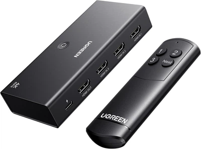 Комутатор 3 в 1 UGREEN AW504 перемикач однонаправлений, HDMI-розгалужувач з пультом дистанційного керування, підтримка 4K, HDR, 3D, Dolby Sound, 192 кГц 24 біт Black (55857)