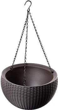 Горщик для рослин Keter Rattan Hanging Sphere з ланцюжком коричневий 35 x 22 см (7290106924567)