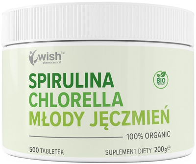 Suplement diety Wish Pharmaceutical Spirulina + Chlorella + Młody Jęczmień 500 tabletek (5903351714419)
