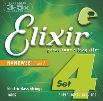 Струни для бас-гітари Elixir 14002 Nanoweb Coated Nickel Plated Steel Super Light 4-String Bass 40/95