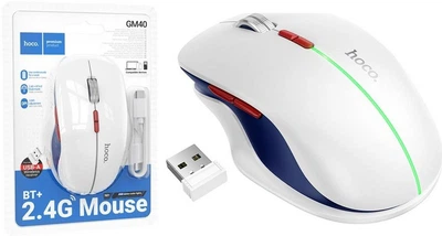 Беспроводная Мышь Hoco GM40 2.4G + BT4.0 (800-1200-1600 DPI) RGB 400mAh White (43339)