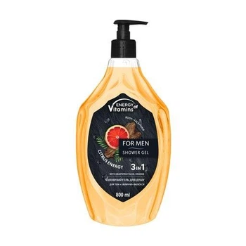 Чоловічий гель для душу ENERGY of Vitamins Shower Gel Citrus Energy 3 In 1 з екстрактом грейпфруту та ефірною олією апельсину, 800