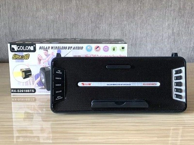 Радіоприймач FM Golon RX-S2618BTS із сонячною панеллю на акумуляторі з Bluetooth із ліхтариком роз'єм флешки 20х9х8.5 см Black