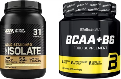 Zestaw Białko Optimum Nutrition Gold Standard 100% Isolate 930 g Vanilla (5060469987408) + Aminokwas Biotech BCAA + B6 340 tabletek (5999076234080)