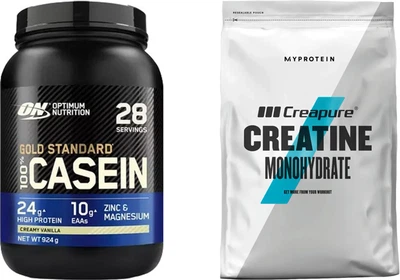Zestaw Białko Optimum Nutrition Gold Standard 100% Casein 896 g Creamy Vanilla (5060469989884) + Kreatyna MYPROTEIN Creapure Creatine Monohydrate 500 g (5055534302354)