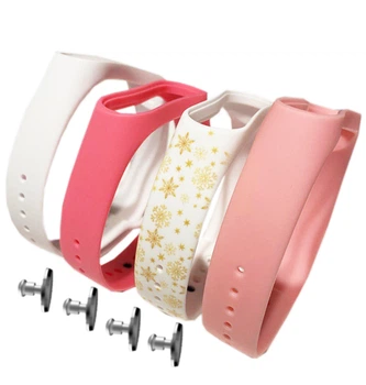 Комплект силіконових ремінців MRK для Xiaomi Mi Band 5/6/7 Новорічний Joy 01 (чотири ремінці: білий, рожевий, біло-золотий, ніжно-рожевий) + 4 металеві кнопки (mrk6203)