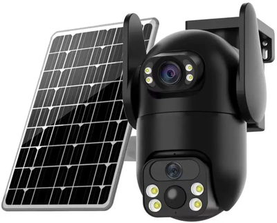 IP камера видеонаблюдения RIAS VQ05 (v380Pro APP) 4G 2 объектива 3MP+3MP с солнечной панелью Black (3_07594)