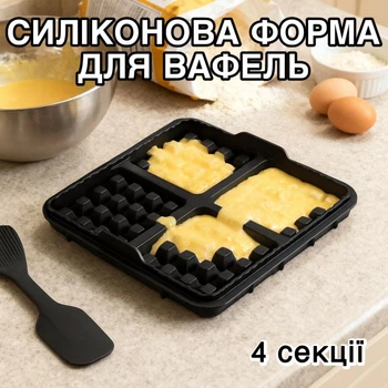 Силіконова форма для вафель 4-секційна, антипригарна, термостійка до 180°C, чорна (120842068)