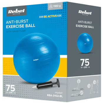 Фітнес м'яч Rebel Active з ручним насосом 75 см Блакитний (5901890099196)