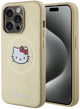 Панель Hello Kitty Leather Kitty Head MagSafe для Apple iPhone 14 Pro Max Gold (HKHMP14XPGHCKD)