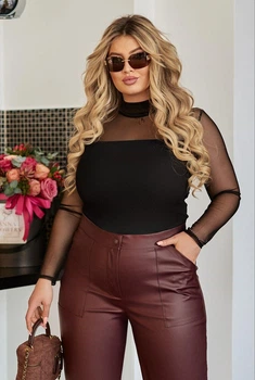 Женский лонгслив с прозрачными рукавами Fashion 50/52 чорний