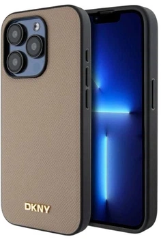 Etui DKNY Grained Metal Logo MagSafe do Apple iPhone 15 Pro Beige (3666339264192)