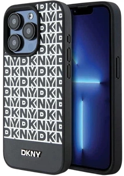 Etui DKNY Leather Printed Pattern Metal Logo MagSafe do Apple iPhone 15 Pro Black (3666339262235)