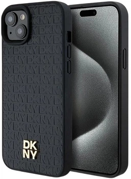 Etui DKNY Leather Monogram Pattern Metal Logo MagSafe do Apple iPhone 15 Plus / 14 Plus Black (3666339261528)