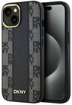 Панель DKNY Leather Checkered Mono Pattern MagSafe для Apple iPhone 15 / 14 / 13 Black (3666339259839)