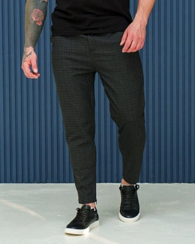 Штаны slim-fit мужские классические в клетку S антрацит (J0021)