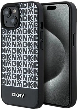 Панель DKNY Leather Printed Pattern Metal Logo MagSafe для Apple iPhone  15 / 14 / 13 Black (3666339262211)