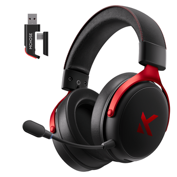 Бездротові ігрові навушники Mchose V9 Pro / Bluetooth / Об'ємний звук 7.1 / 2.4G / Black-Red