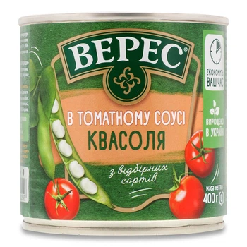 Квасоля в томатному соусі ж/б Верес 400 г (4823105400256)