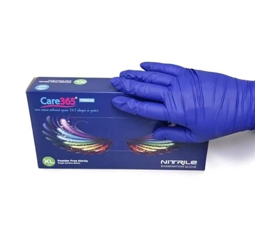 Перчатки нитриловые CARE 365 кобальтовые, без пудры, размер XL, 100 штук одноразовые синие