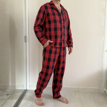 Пижама (рубашка+штаны) мужская теплая Фланель L красно-синяя Клетка Cosy F221P