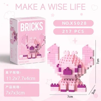 Конструктор фигурка BRICKS пиксели Стич Ангел 217 деталей X5028