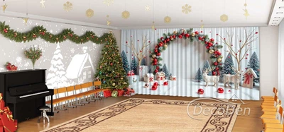 Новогодние Фото Шторы в детский сад PHOTODECOR "Зимняя Сказка с Оленями"