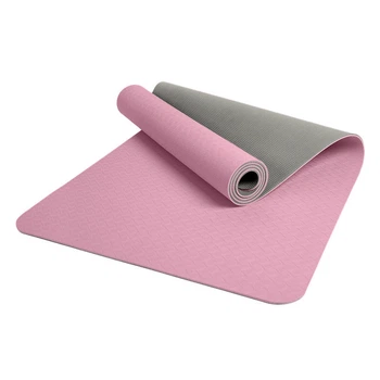 Килимок для йоги, фітнесу, двосторонній, нековзкий Feel Fit 183х61 см, 6 мм Рожево-сірій