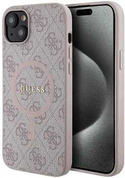 Панель Guess 4G Collection Leather Metal Logo MagSafe для Apple iPhone 15/14/13 Pink (3666339226749)