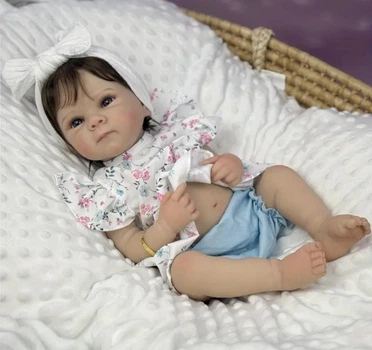 Реалистичная кукла Реборн Reborn Бетти Bettie 50см девочка анатомическая винил силикон новороженная младенец Betty брюнетка голубой наряд
