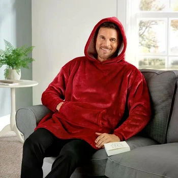Толстовка плед з капюшоном Huggle Hoodie Худі Бордовий Універсальний розмір