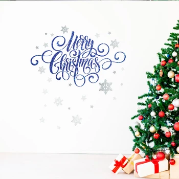 Новогодняя наклейка Надпись Merry Christmas Снежинки Набор M 1000x565мм матовая ПВХ декор на окна стены