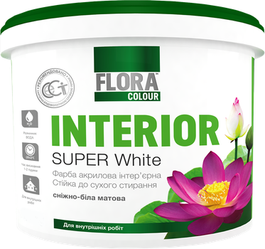 Краска интерьерная акриловая FLORA Colour Super White INTERIOR, белая 14кг
