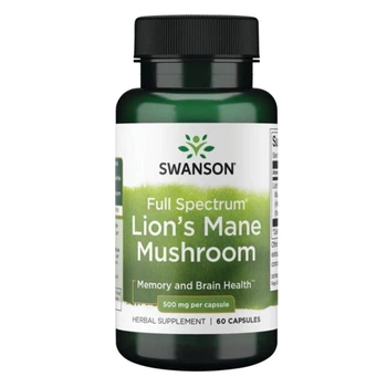 Swanson Lions Mane Mushroom 500mg 60caps Повний спектр для психічного здоров'я (550277)