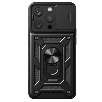 Чехол Primo Shockproof для Apple iPhone 15 Pro - противоударный, с подставкой и шторкой для камеры - Black