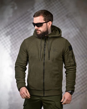 Тактична флісова кофта ЗСУ Polar Fleece Олива чоловіча військова з вологозахисними блискавками S