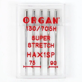 Набор игл Organ Супер-Стрейч Ассорти №75-90, для бытовых швейных машин (5 шт)