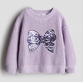 Светр вільної вʼязки для дівчинки H&M 110-116 фіолетовий бант
