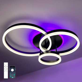 Управляемая светодиодная люстра GENNY ROUND RGB 80W 4R черная Luminaria BLACK 8000Lm с пультом и приложением 605х420х170мм