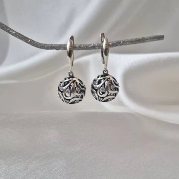 Серебряные серьги Шар Серебро 925 пробы Черненное 2771 9.69г