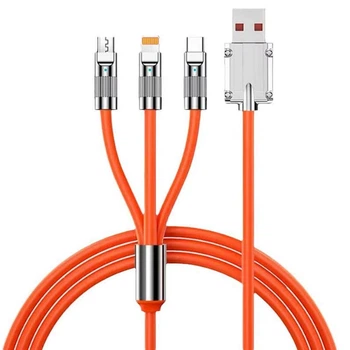 Кабель быстрой зарядки 3в1 на Type-C/Lightning(IPhone)/Micro-USB Передача данных 1.2м Orange
