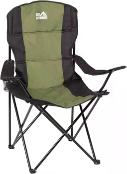 Стул раскладной Skif Outdoor Soft Base с высокой спинкой, подлокотниками и подстаканником (Black/Olive)