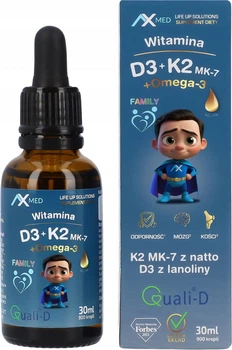 Suplement diety AX Med Witamina D3 + K2 MK-7 + Omega-3 Family w kroplach 30 ml (5901912288775)