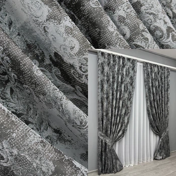 Комплект готових штор VR-Textil Льон Преміум № 1838ш Графітовий з сірим 150х290 см 2 шт (33-0824)